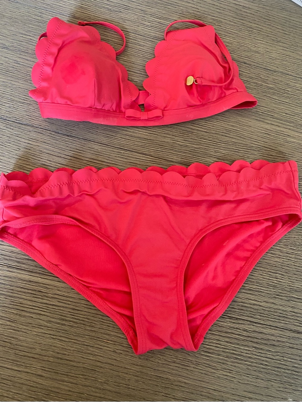 Kate Spade Coral Pink Scallop Edge Bikini Swim Set